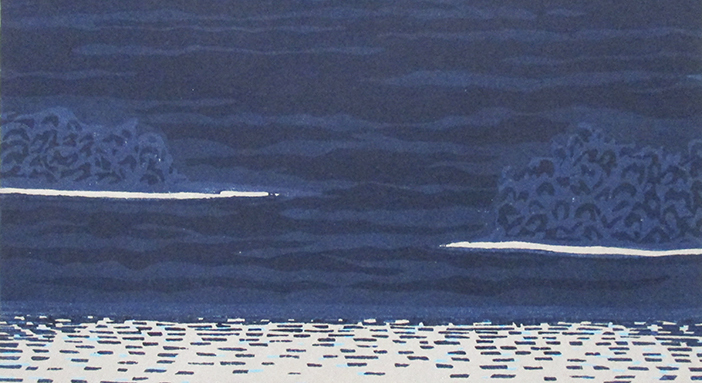 牧野宗則『光る海』木版画　ed.T.P. 鉛筆サイン　額付き（箱なし）　1983年制作_画像4