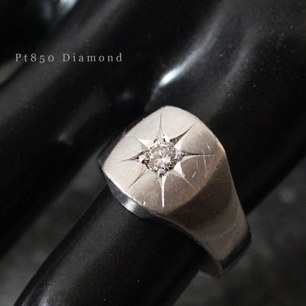 【激安セール】 Pt 850 プラチナ 天然 ダイヤ モンド 約 0.2 ct 印台 ヴィンテージ リング 13.4g 16号 フリー サイズ メンズ ジュエリー Pm アクセサリー プラチナ