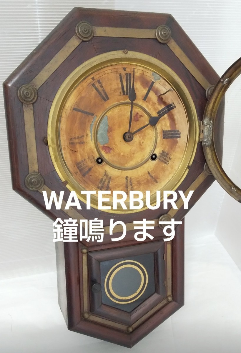 鐘鳴ります WATERBURY 甦る時計です ホワイトベリー ボンボン時計 柱時計 掛時計 古時計 ゼンマイ 昭和レトロ アンティーク _画像1