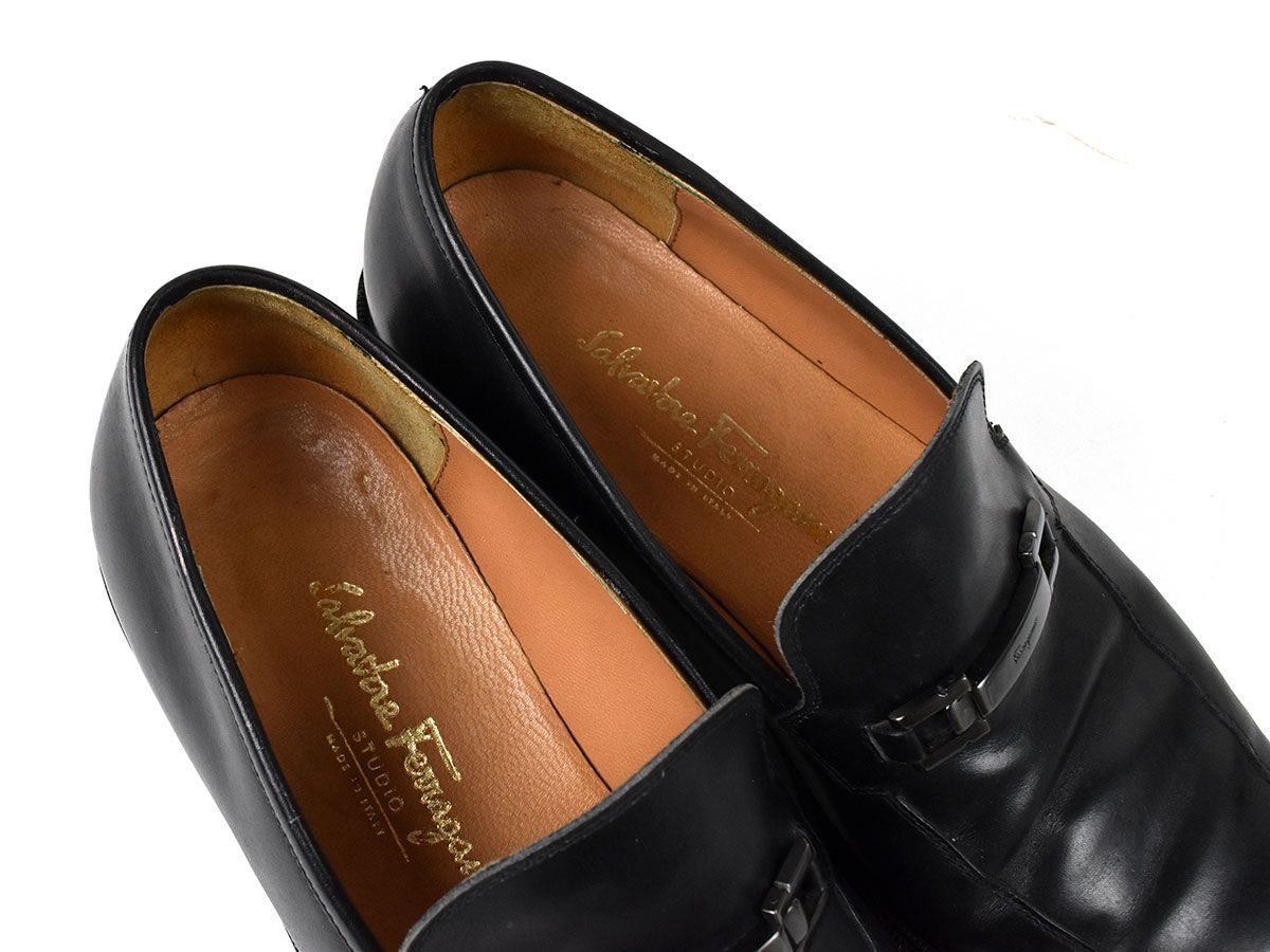 165226◇ Ferragamo フェラガモ ビジネスシューズ ローファー 革靴 靴 25.5cm レザー 革 ブラック 黒 紳士 通勤 メンズ / F_画像4