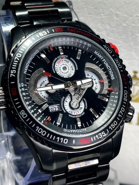新品 DOMINIC ドミニク 正規品 機械式 自動巻き メカニカル 腕時計 マルチカレンダー インナーベゼル アンティーク コレクション 黒_画像1