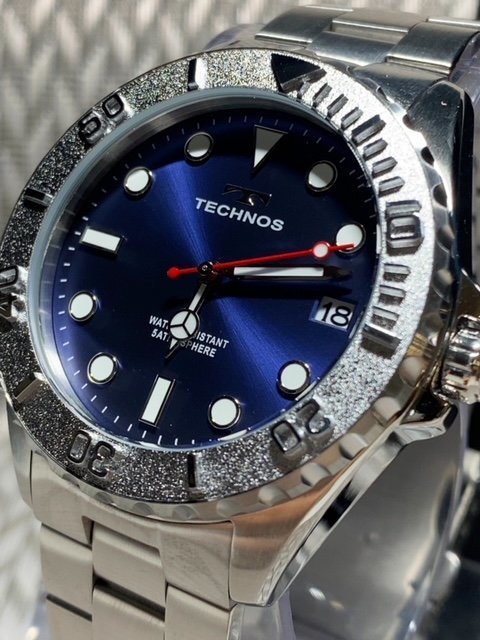 新品 テクノス TECHNOS 正規品 腕時計 アナログ腕時計 クオーツ ステンレス カレンダー 5気圧防水 回転ベゼル ブルー メンズ プレゼント_画像2