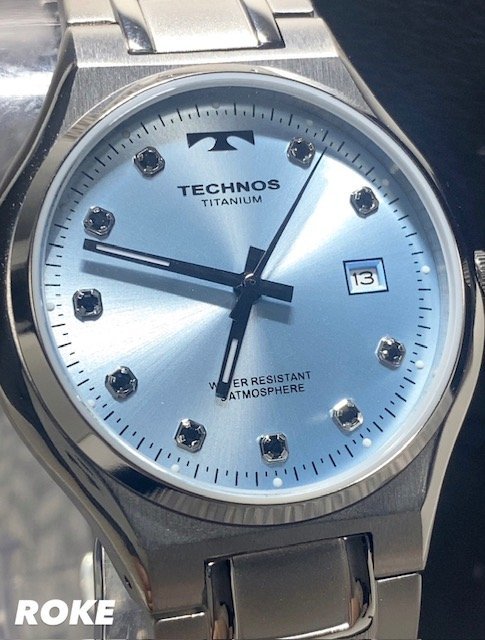 新品 テクノス TECHNOS 正規品 腕時計 アナログ腕時計 クオーツ チタン 3気圧防水 カレンダー シンプル シルバー アイスブルー プレゼント_画像1