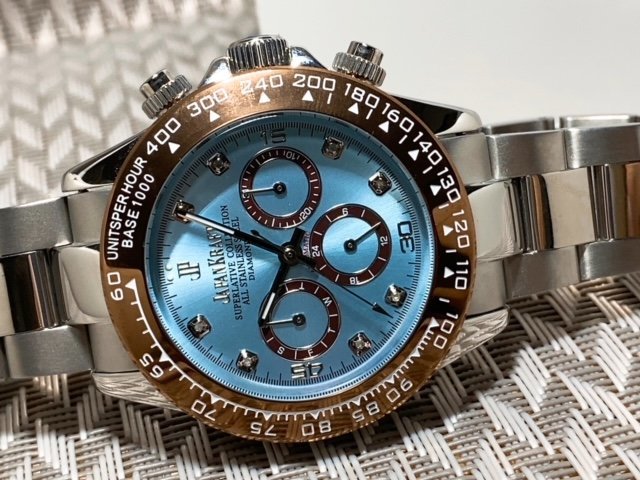 天然ダイヤモンド付き 新品 JAPANKRAFT ジャパンクラフト 正規品 自動巻き 腕時計 機械式 アイスブルー コスモグラフ ビジネスウォッチ_画像6