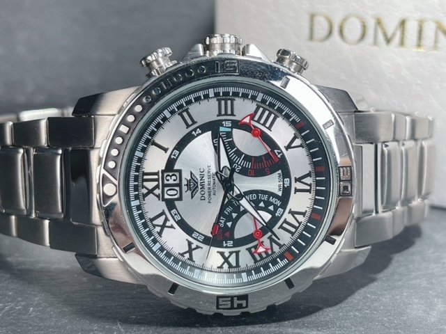 新品 DOMINIC ドミニク 正規品 機械式 自動巻き メカニカル 腕時計 ビックデイト パワーリザーブ レトログラード式 コレクション シルバー_画像4