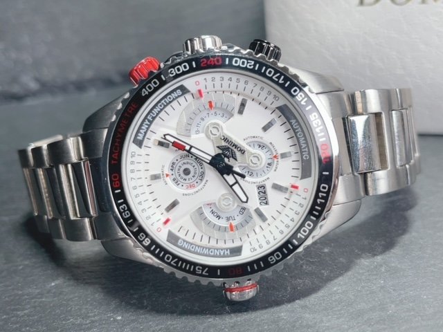 新品 DOMINIC ドミニク 正規品 機械式 自動巻き メカニカル 腕時計 マルチカレンダー インナーベゼル アンティーク コレクション ホワイト_画像5