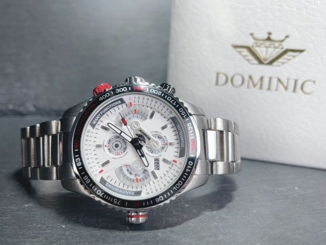 新品 DOMINIC ドミニク 正規品 機械式 自動巻き メカニカル 腕時計 マルチカレンダー インナーベゼル アンティーク コレクション ホワイト_画像6