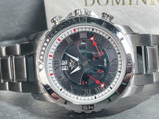 新品 DOMINIC ドミニク 正規品 機械式 自動巻き メカニカル 腕時計 ビックデイト パワーリザーブ レトログラード式 コレクション ブラック_画像5