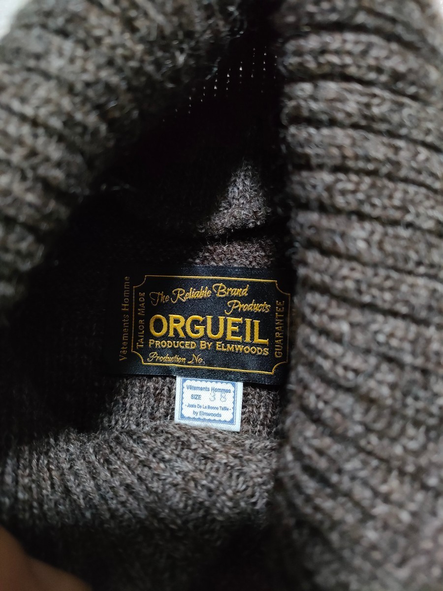 サイズ：38　極美品　定価:2万超え　オルゲイユ ORGUEIL OR-4057 ニット セーター ショールカラー　茶　ウール_画像3