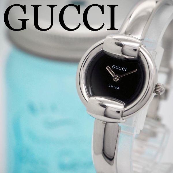706【美品】GUCCI グッチ時計　バングル　レディース腕時計　ブラック　人気