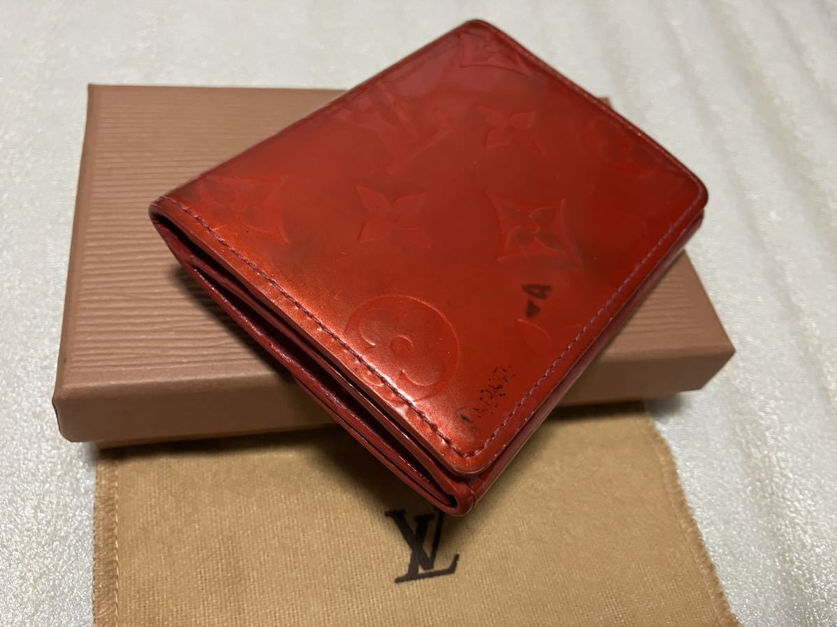 1円〜 LOUIS VUITTON ルイヴィトン M91978 ラドロー ヴェルニ ポムダムール コイン カードケース 小銭入 財布 エナメル 赤 レッド系_画像4