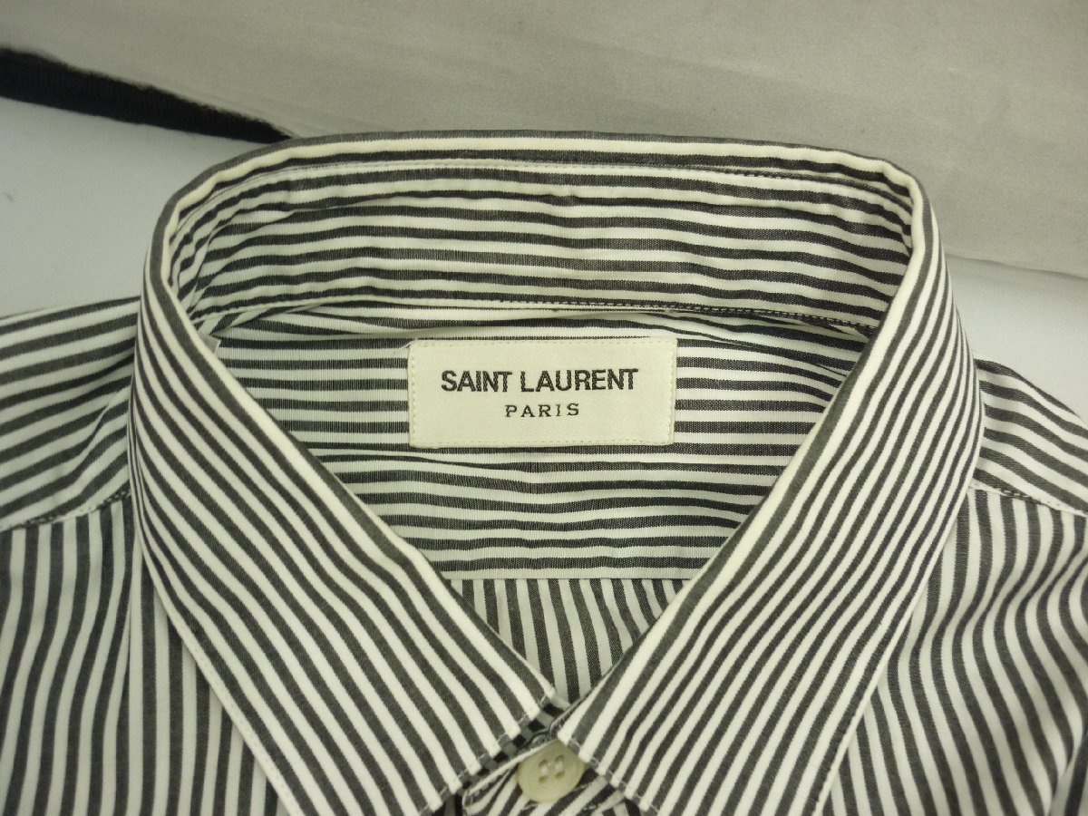 【SAINT LAURENT　PARIS】サンローラン　パリ　メンズ　ロングスリーブシャツ　ブラック×ホワイト　ストライプ柄　Mサイズ相当　SY02-DNG_画像3