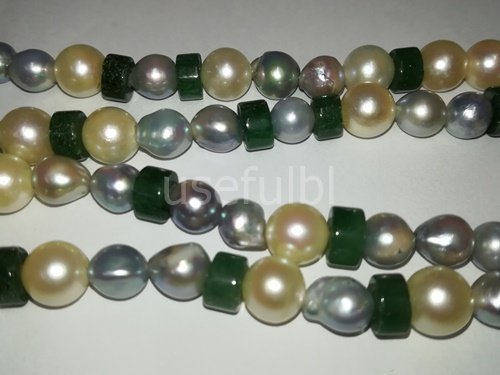 【ネックレス】K18WG（刻印有）真珠（2種）＆サファイア＆グリーンアベンチュリン　1連ネックレス　57㎝　鑑別書付　SY01-BW3＊_画像4