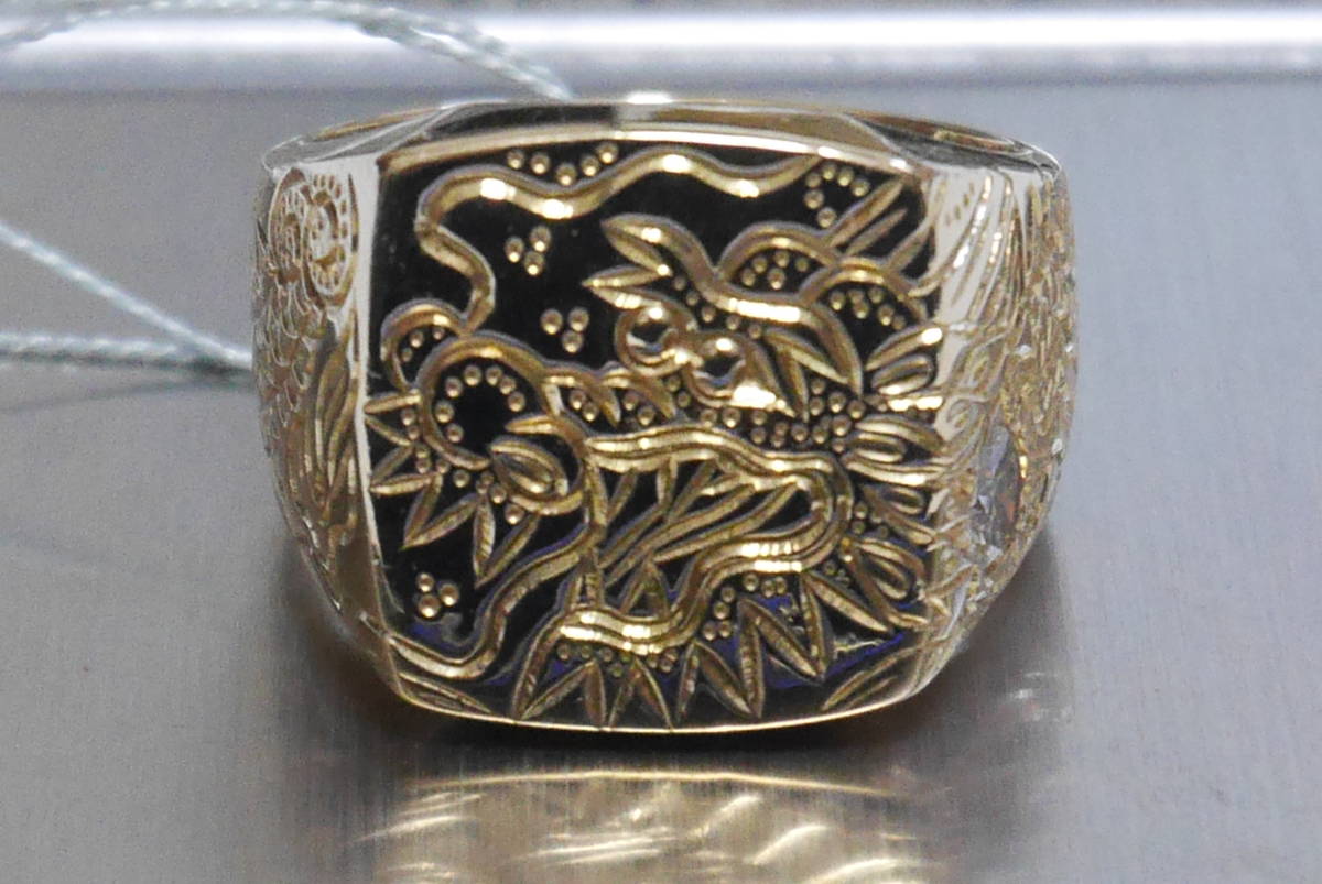 rare K18 18K 18 gold stamp equipped men's ring large with diamond special order special order design Dragon dragon sculpture 19 number weight 25.22g super-beauty goods 