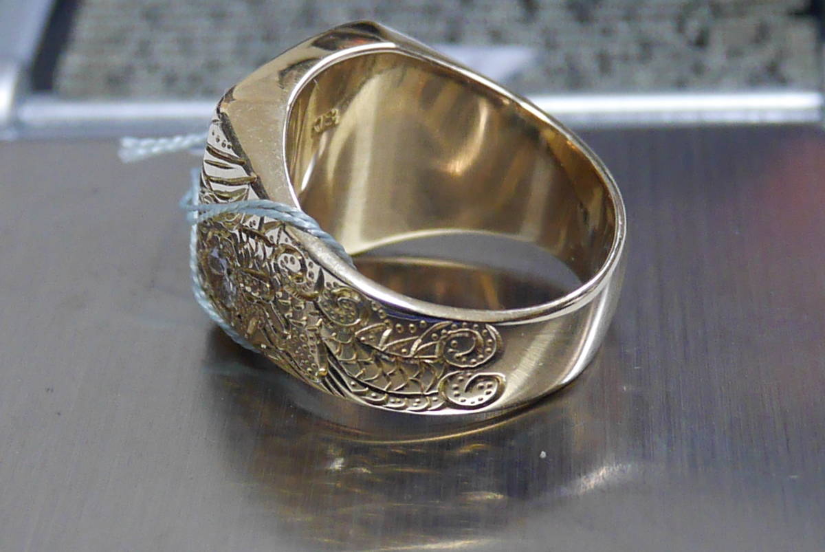  rare K18 18K 18 gold stamp equipped men's ring large with diamond special order special order design Dragon dragon sculpture 19 number weight 25.22g super-beauty goods 