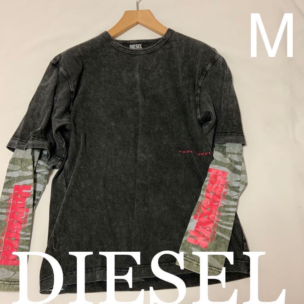 洗練されたデザイン　ディーゼル　DIESEL高級シリーズ　T-Schul　長袖　ブラック/グレー　M　A06958 0CMAC　正規品　上質　綿100%