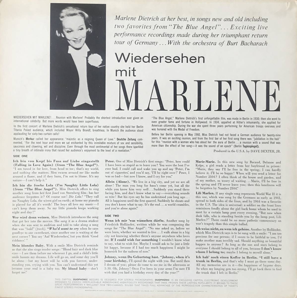 US盤　Marlene Dietrich With the Burt Bacharach Orchestra_画像2
