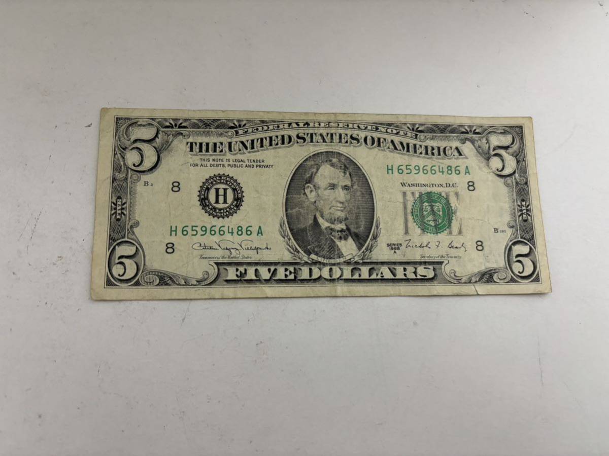 アメリカ 5ドル紙幣 貨幣 古銭　旧紙幣　リンカーン_画像1