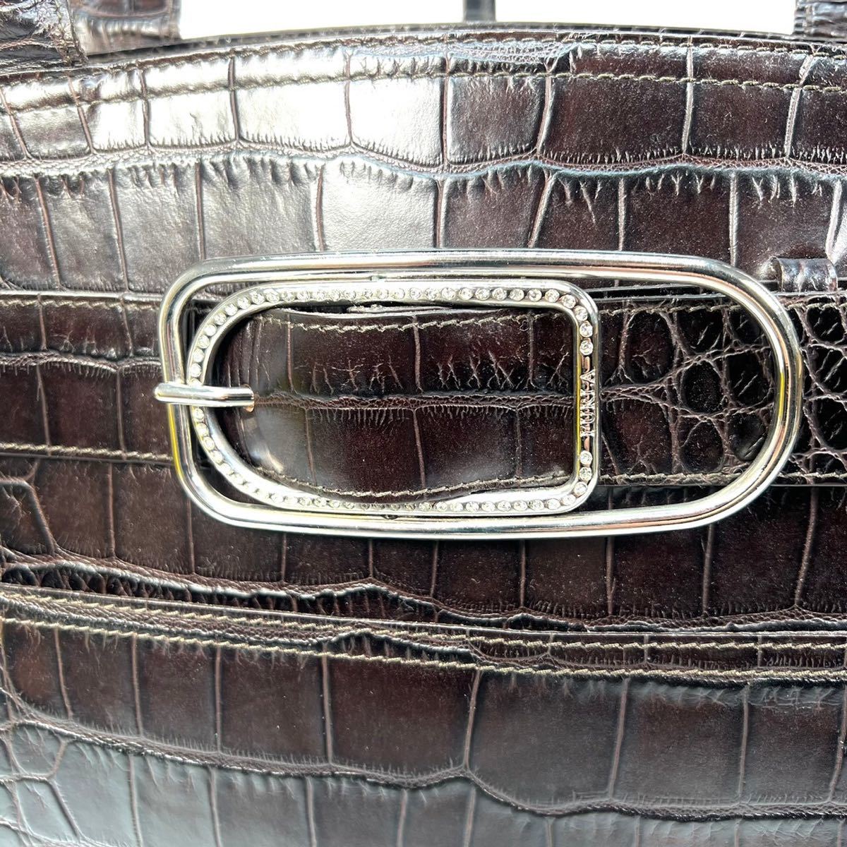 FURLA フルラ　トートバッグ　クロコ型押し　レディース　ダークブラウン　レザー　レディース　鞄　カバン