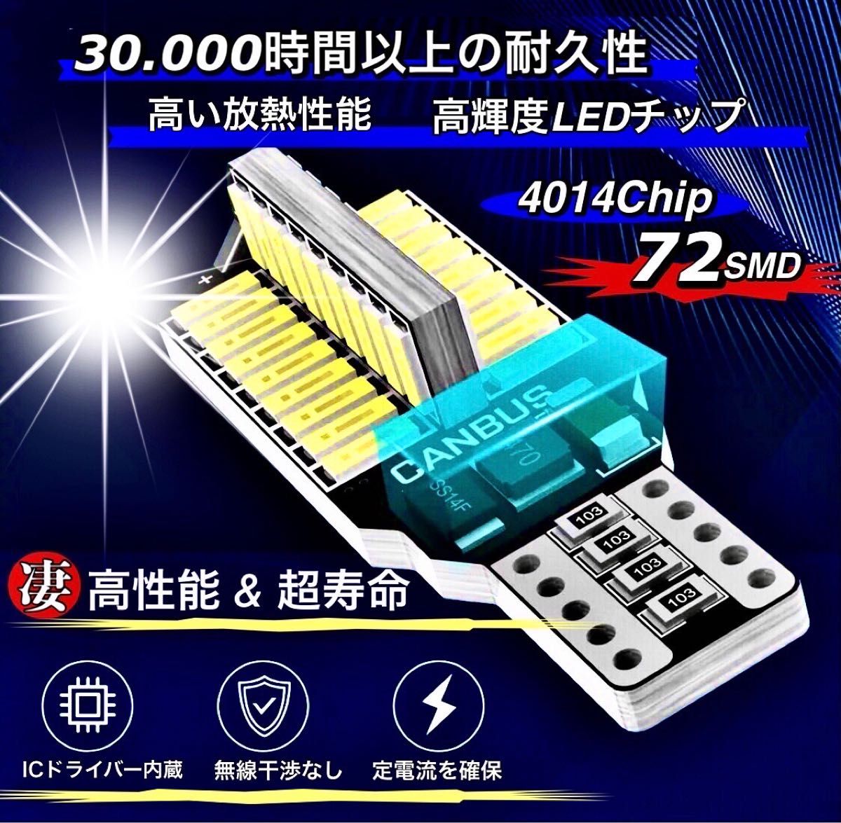 T16 T10 LED バルブ 2個 12V 24V 72SMD ホワイト CANBUS  バックランプ 明るい 爆光 車検対応