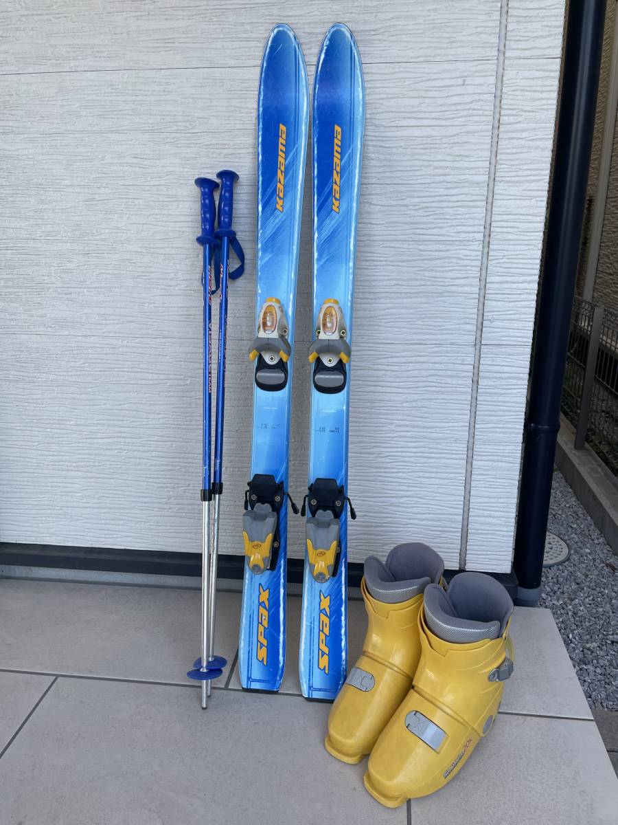 【中古】ジュニアスキー4点セット　板110cm、ブーツ23cm、ストック70～90cm調整可_画像1