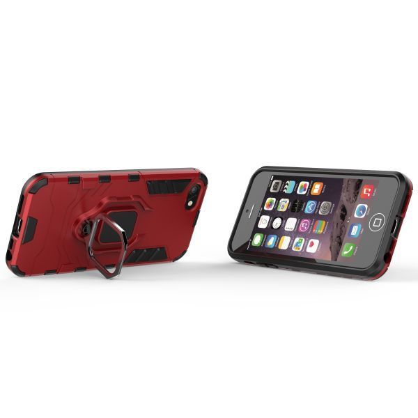 T在庫処分 赤 iPhone SE 指リング付き ケース 衝撃吸収 カバー アイフォーン エスイー 本体 保護 丈夫な耐衝撃 スタンド機能 レッド_画像2