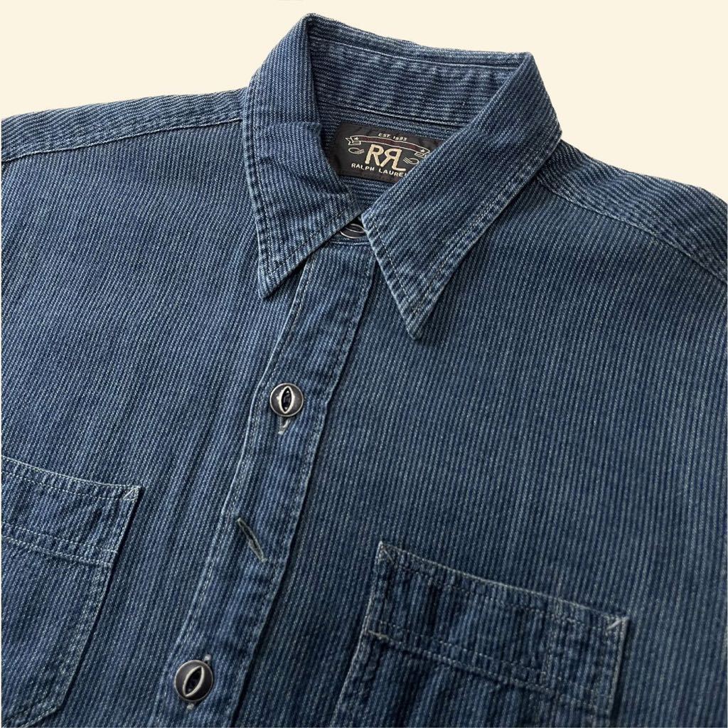 RRL “Indigo Striped Work Shirt” XS インディゴ ストライプ ワーク シャツ Ralph Lauren ヴィンテージ_画像1