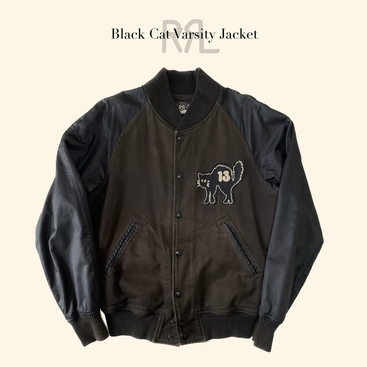 【傑作】RRL “Black Cat Varsity Jacket” S スタジャン ブラックキャット 黒 バーシティ ジャケット Ralph  Lauren ヴィンテージ