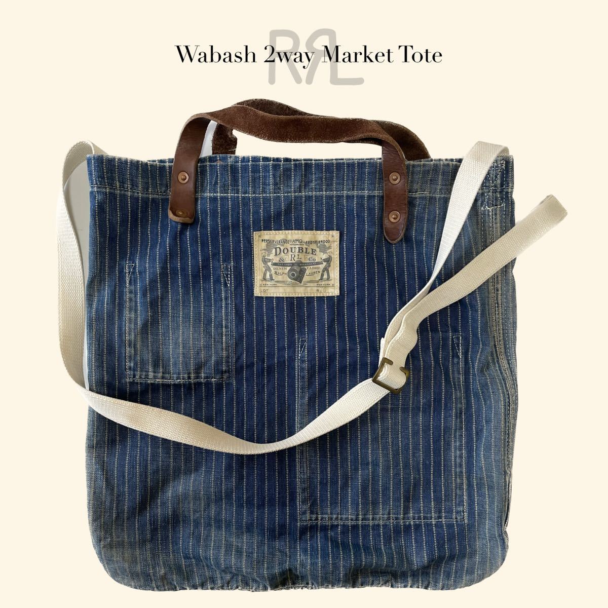 【傑作】RRL “Wabash 2way Market Tote” ウォバッシュ バッグ トート ショルダー インディゴ ストライプ Ralph Lauren ヴィンテージ_画像1