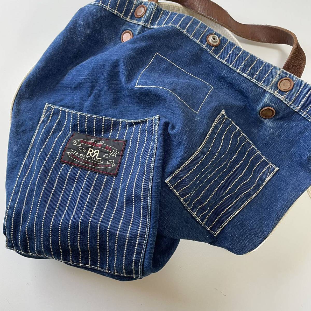 【傑作】RRL “Wabash 2way Market Tote” ウォバッシュ バッグ トート ショルダー インディゴ ストライプ Ralph Lauren ヴィンテージ_画像6