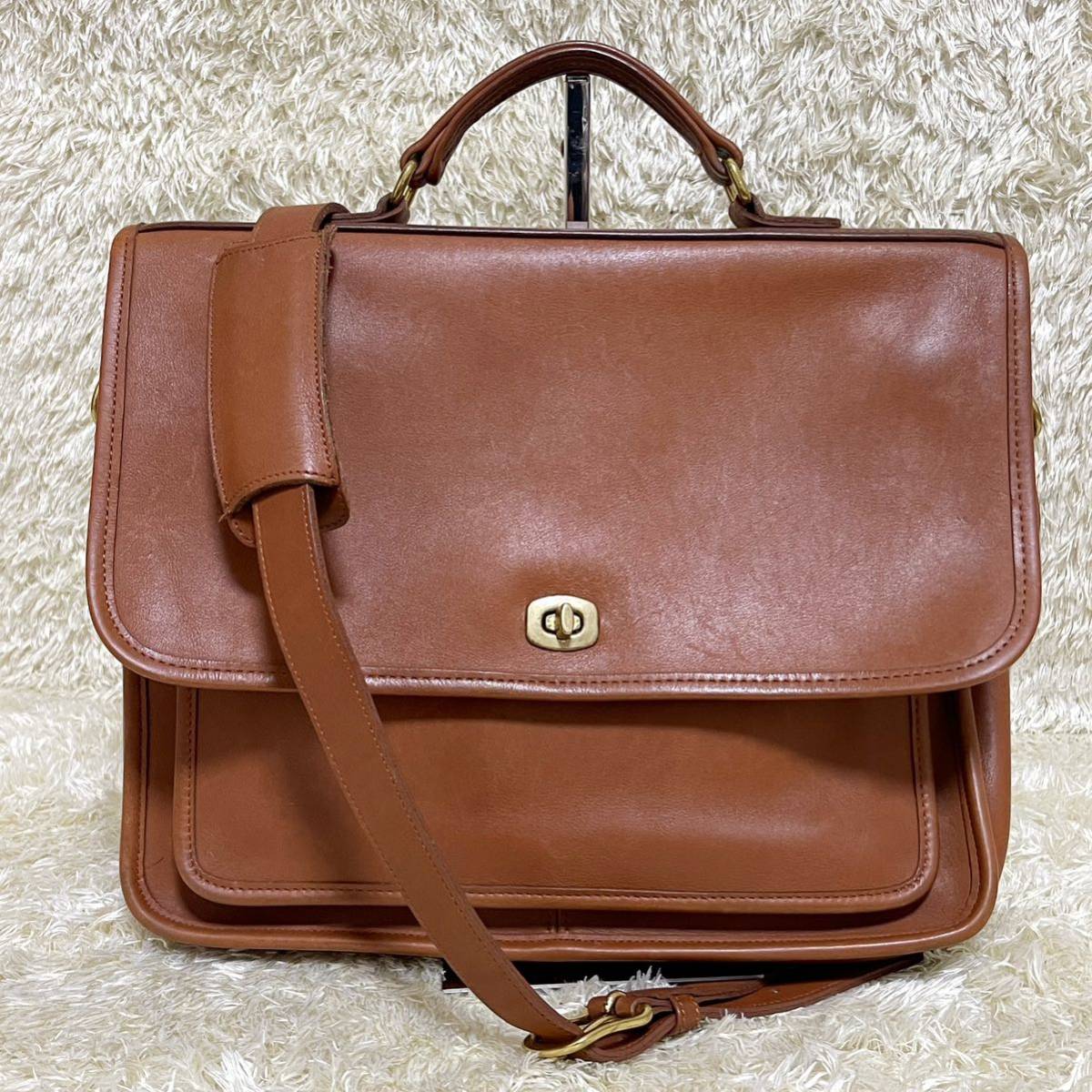 《美品》オールドコーチ ビジネスバッグ 5181 ターンロック グラブタンレザー USA製 OLD COACH ショルダーバッグ 2way A4 チャーム 茶_画像2