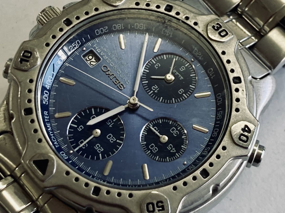 H セイコー クロノグラフ SEIKO CHRONOGRAPH 7T32-6E40 クォーツ 10BAR メンズ腕時計 中古 動作未確認 ジャンク_画像7