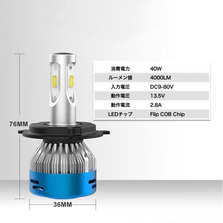 ヤマハ ジョグ CY50（JOG CY50） バイク用LEDヘッドライト 1個 PH8 T14.7 直流交流両対応 AC/DC 4000ルーメン_画像3