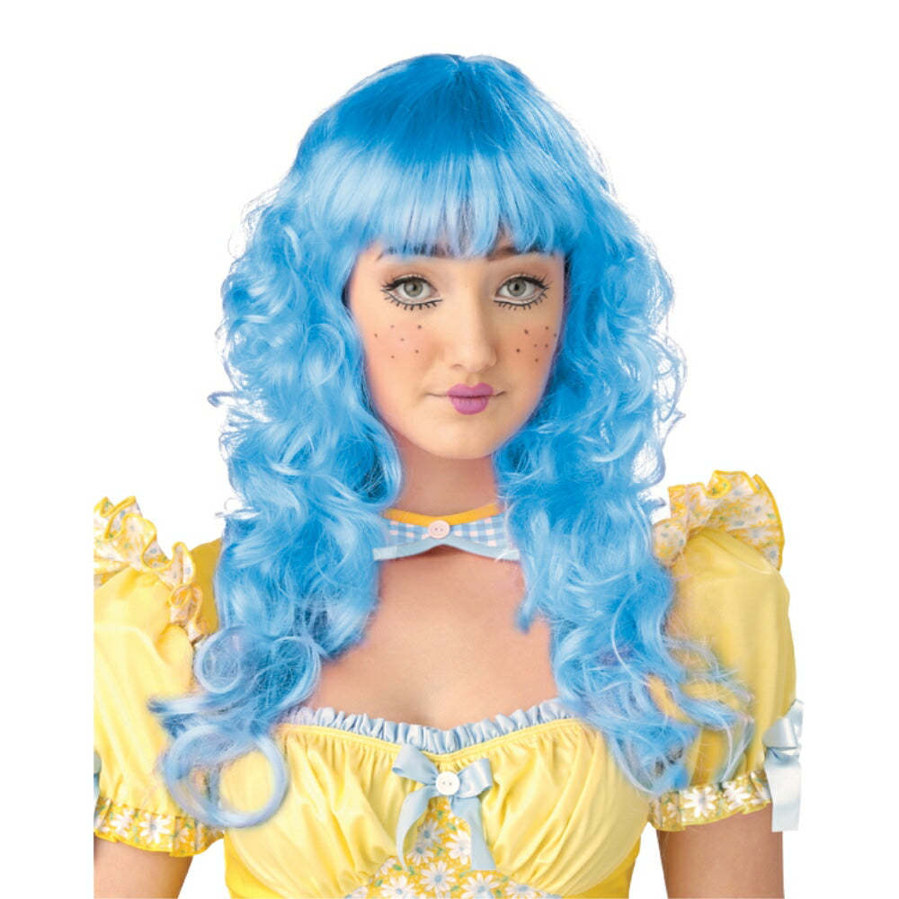  голубой длинный парик, парик кукла,. кукла костюмированная игра 
