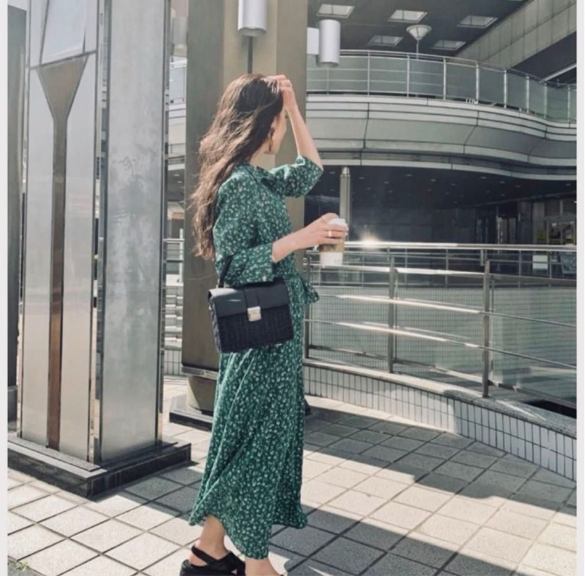 moussy】 花柄 7部丈 グリーンロングワンピース size《2 moussy】 花柄 7部丈 グリーンロングワンピース size《2