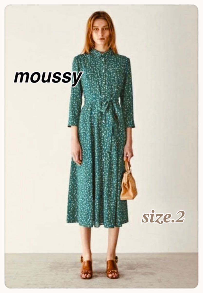 moussy】 花柄 7部丈 グリーンロングワンピース size《2 moussy】 花柄 7部丈 グリーンロングワンピース size《2