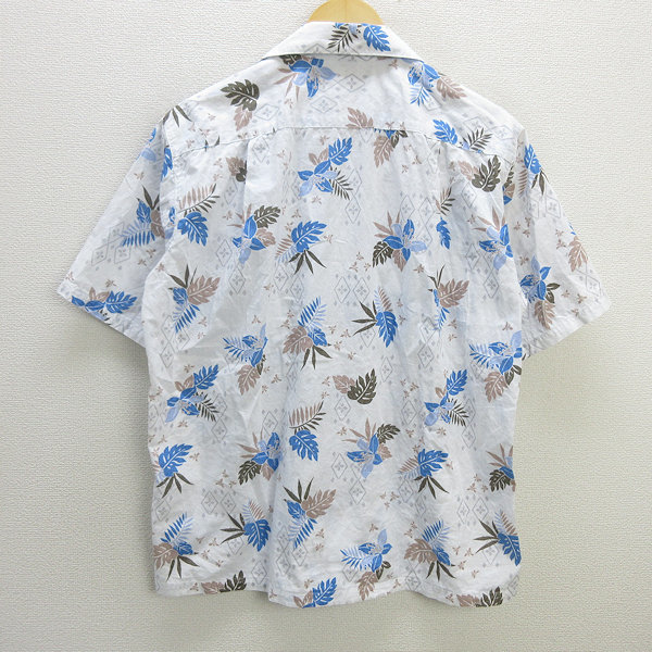 s■日本製■沖縄物語/OKINAWA 総柄アロハシャツ/かりゆし【L】白 青/MENS/184【中古】_画像3