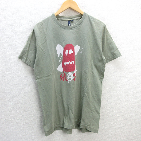 z# Silas /SILAS print T-shirt [L] khaki /men\'s/12[ used ]#