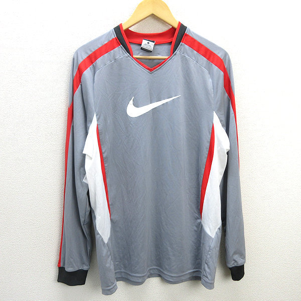 k■ナイキ/NIKE DRI-FIT 長袖プラクティスシャツ/速乾 スポーツウェア【L】灰色/MENS■9【中古】_画像1