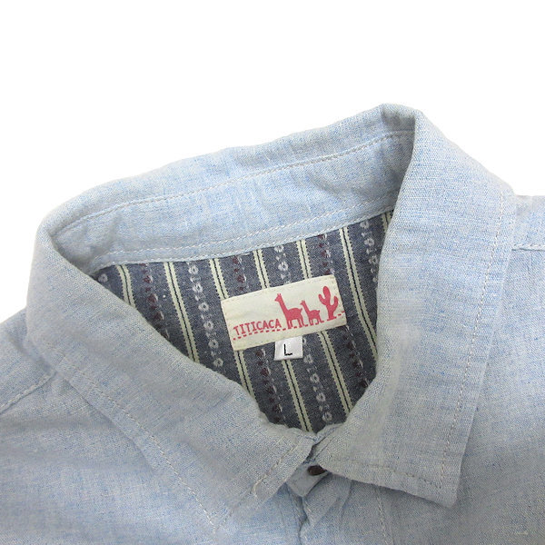 z# Titicaca /TITICACA short sleeves linen shirt [L] light blue /men\'s/39[ used ]#