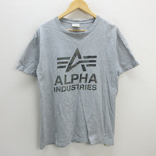 z■アルファ/ALPHA INDUSTRIES ロゴプリントシャツ【XL】灰系/men's/14【中古】■_画像1