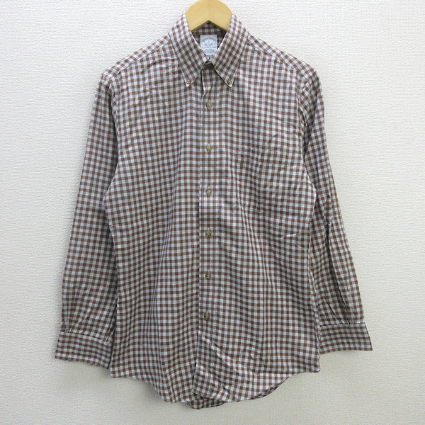 z■ブルックスブラザーズ/BROCKS BROTHERS 長袖BDシャツ/ギンガムチェック■茶系【S】MENS/98■_画像1