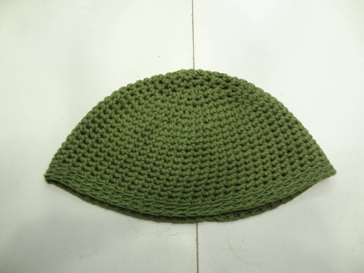 全国送料無料 ハンドメイド 手編み メンズ グリーン色 コットン素材 ごつごつ感のある編み方 ムスリムキャップ ニットキャップ ビーニー 
