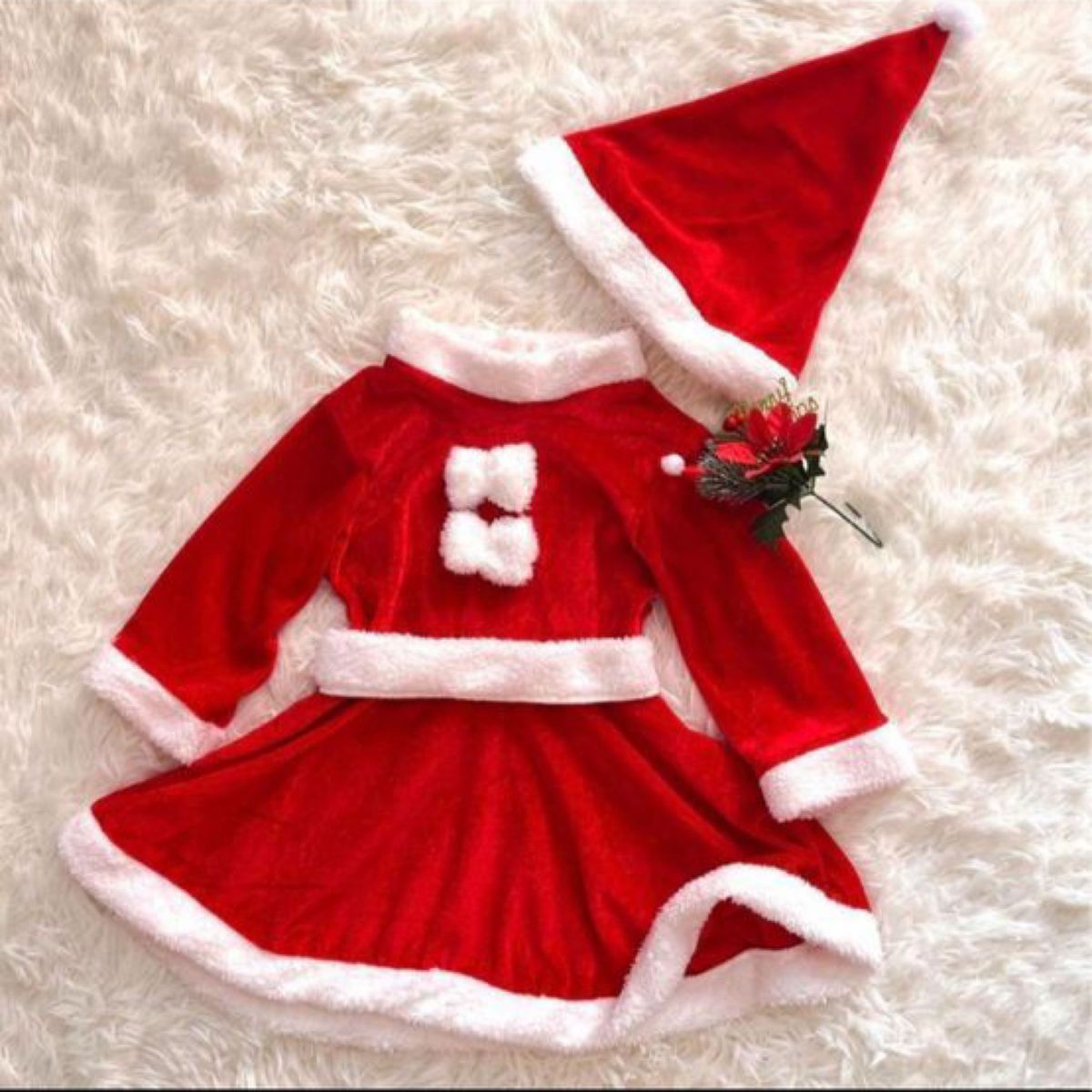 かわいい 新品 サンタクローコスプレ ワンピース　クリスマス 女の子 100　衣装 24時間以内発送 クリスマス会