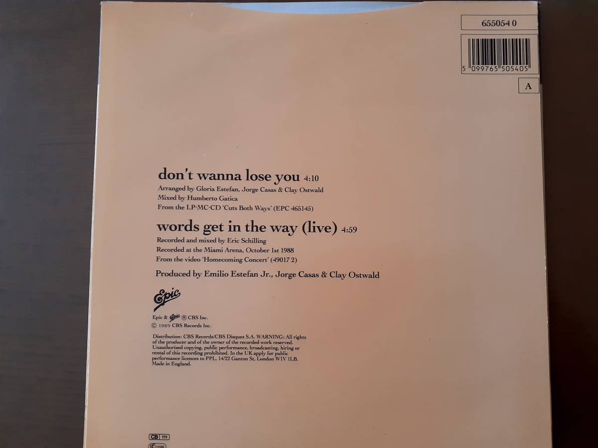 美盤　Gloria Estefan　グロリア・エステファン　Don't Wanna Lose You / Words Get In The Way (Live)　UK盤 7” シングルレコード_画像4