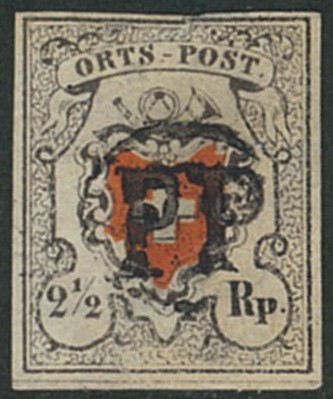 外国切手　スイス　使用済み　1850年　国章2.5ｒ　フレーム有り　ORTS-POST