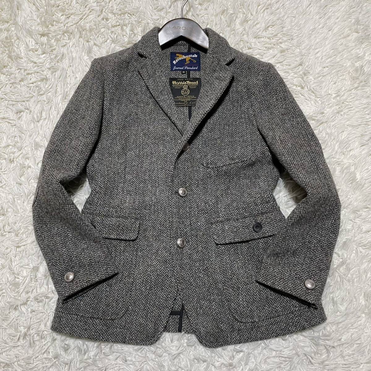 超美品◎幻コラボ ハリスツイード ジャーナルスタンダード raincheetah ヘリンボーン 銀ボタン ジャケット ブレザー M グレー Harris Tweed_画像2