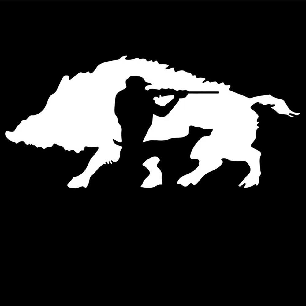 ハンター　猟師　狩り　狩猟 　狩人　狩り　猟犬　イノシシ駆除　害獣駆除　車用　クーラーボックス　貼付用　ステッカー1枚（銀白色）_画像1