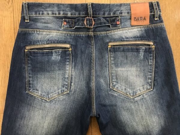 ※ ZARA JEANS ザラジーンズ ロールアップ ダメージ シンチバック ボタンフライ デニムパンツ 　　　　　　　　　　 BJBJ.C_画像4