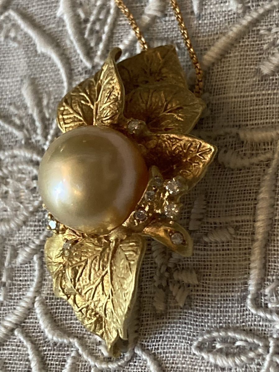 k18 南洋白蝶ゴールデンパール10.5mm ペンダント ネックレス付き 真珠 